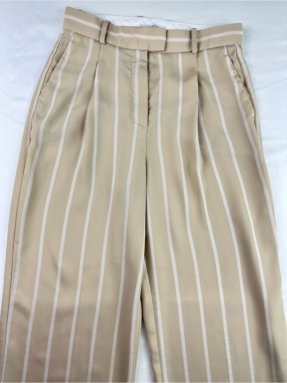 Aritzia Babaton Sadiki Striped Wide Leg Pants Tan Beige Neutral Trouser Office